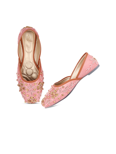 

THE WHITE POLE Women Pink Ethnic Embellished Mojaris