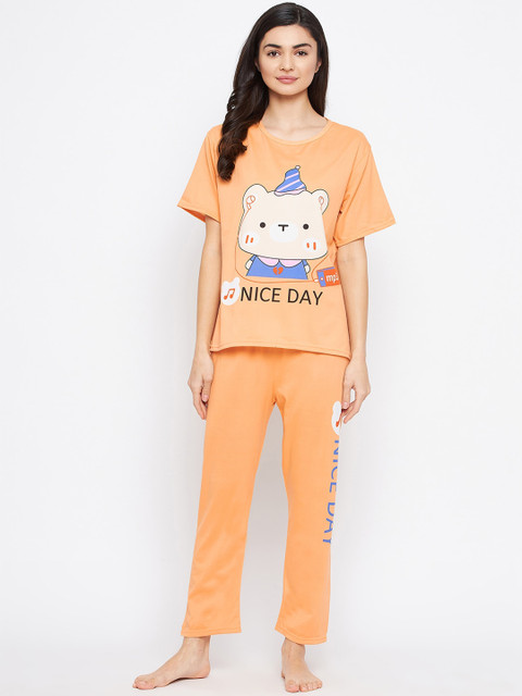 

Camey Women Orange & Blue Printed Night Suit