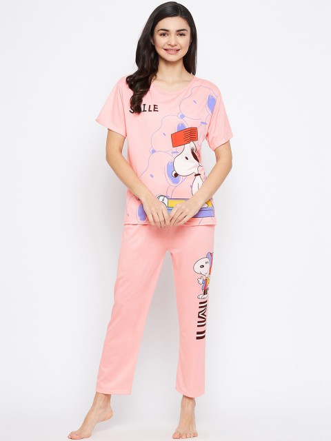 

Camey Women Peach-Coloured & Blue Cartoon Characters Printed Night suit