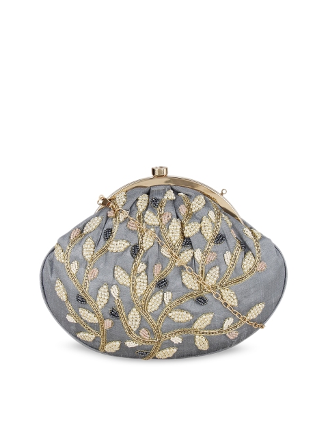 

Rocia Grey Floral Printed Half Moon Handheld Bag