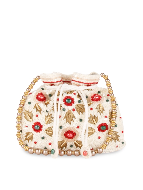 

Rocia White Floral Embellished Bucket Sling Bag