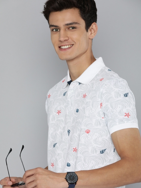 

Mast & Harbour Men White & Green Printed Polo Collar T-shirt