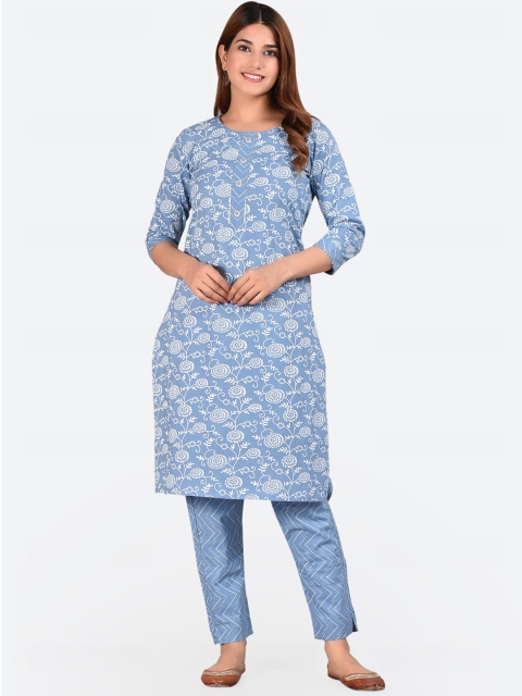 

Glorious Women Blue Printed Kurta with Trousers