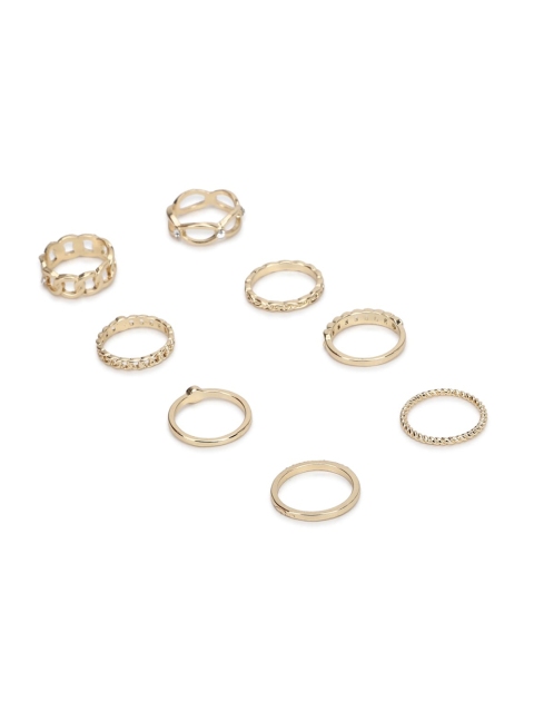 

FOREVER 21 Gold-Toned Set of 8 Artificial Stones Studded Textured Rings