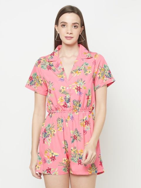 

WESTCLO Women Pink & Green Floral Printed Jumpsuit