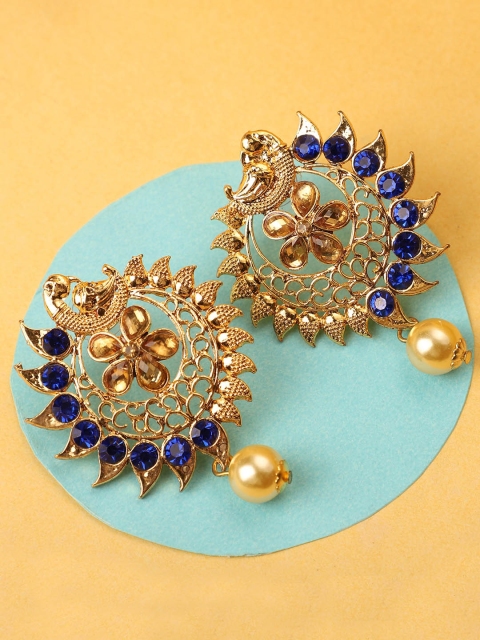 

ANIKAS CREATION Gold Plated & Blue Stone Studded Studs Earrings