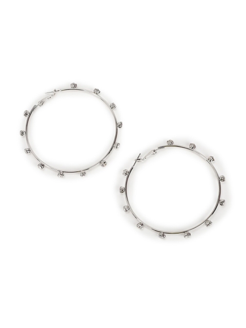

FOREVER 21 Silver-Toned Stone Studded Circular Hoop Earrings
