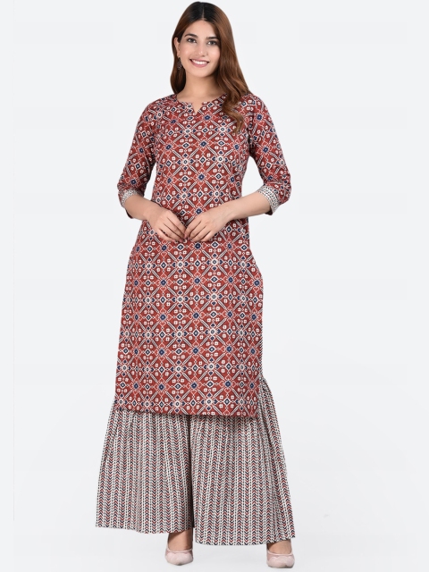 

Glorious Women Maroon Ethnic Motifs Printed Pure Cotton Kurta With Palazzos