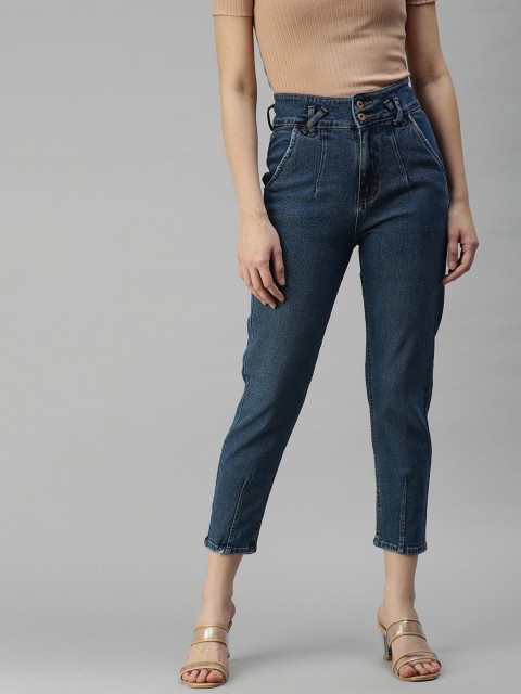 

SHOWOFF Women Navy Blue High-Rise Mom-fit Stretchable Jeans
