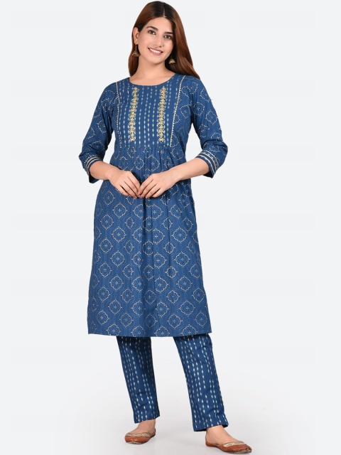 

Glorious Women Blue Printed Pure Cotton Kurta with Trousers