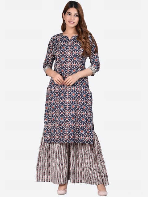 

Glorious Women Blue Printed Pure Cotton Kurta with Palazzos