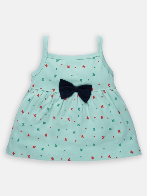 

AMUL Kandyfloss Sea Green & Red Floral Pure Cotton Dress