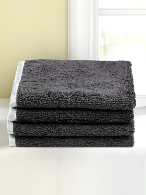 

LUSH & BEYOND Set Of 4 Solid 500 GSM Pure Cotton Bath Towels, Black