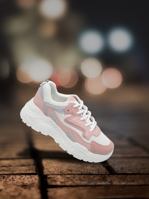 

LYKKEIN Women Pink & White Colourblocked Sneakers