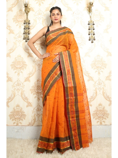 

Arhi Orange & Red Woven Design Zari Pure Cotton Taant Saree