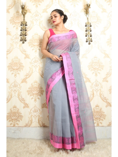 

Arhi Women Grey Floral Woven Design Pure Cotton Taant Saree