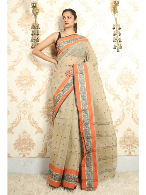 

Arhi Beige & Orange Woven Design Pure Cotton Taant Saree