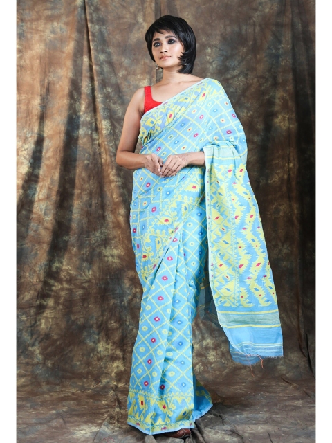 

Arhi Women Blue Ethnic Motifs Printed Silk Cotton Jamdani Saree