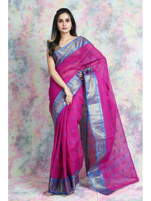 

Arhi Magenta & Blue Woven Design Zari Pure Cotton Taant Saree