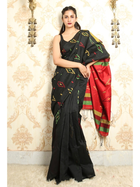 

Arhi Women Black Geometric Woven Design Saree