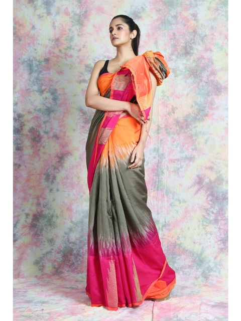 

Arhi Taupe & Orange Ikat Woven Design Saree
