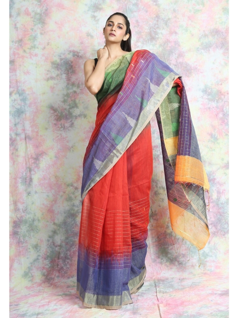 

Arhi Red & Blue Woven Design Zari Saree