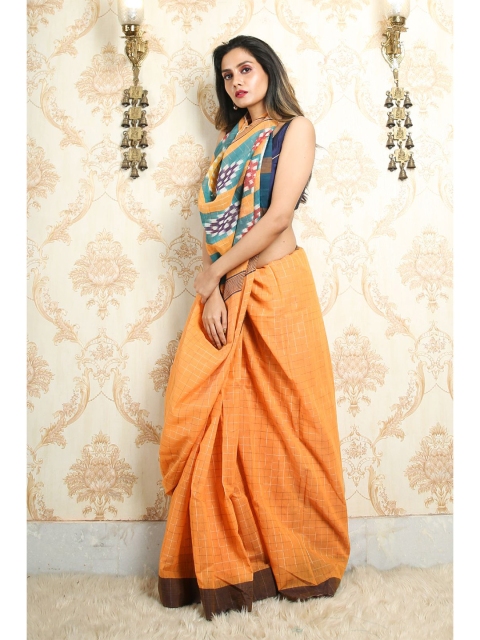 

Arhi Orange & Blue Checked Saree