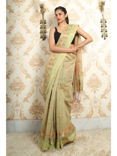 

Arhi Beige & Pink Floral Zari Saree