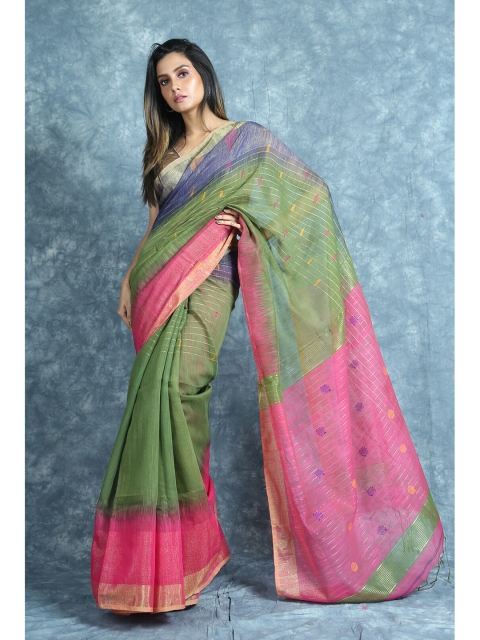 

Arhi Green & Pink Woven Design Zari Saree