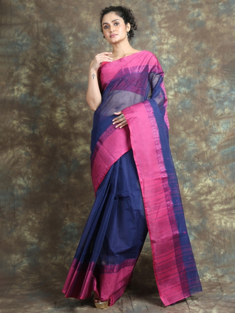 

Arhi Blue Ethnic Motifs Woven Design Pure Cotton Taant Saree