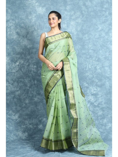 

Arhi Mint Green & Gold-Toned Woven Design Zari Pure Cotton Taant Saree