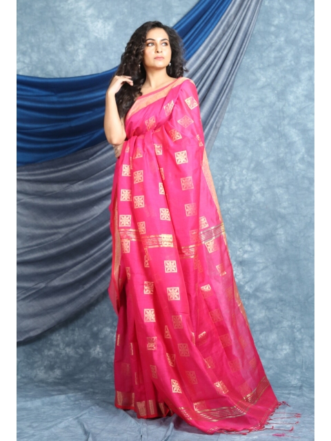 

Arhi Pink & Gold-Toned Woven Design Zari Saree