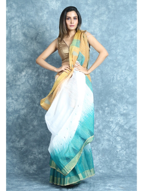 

Arhi White & Yellow Woven Design Saree