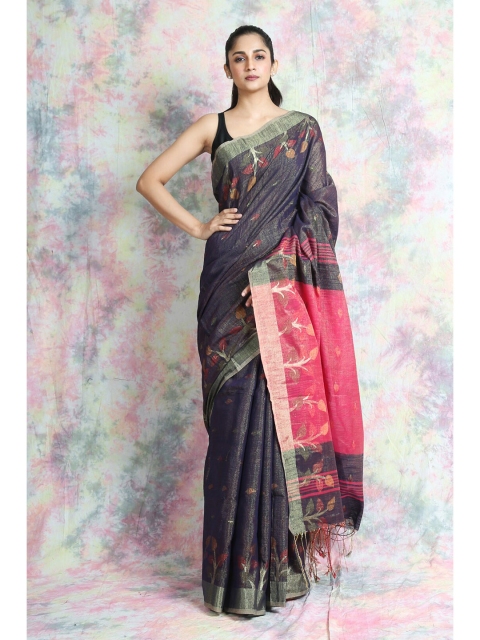 

Arhi Navy Blue & Pink Woven Design Zari Saree