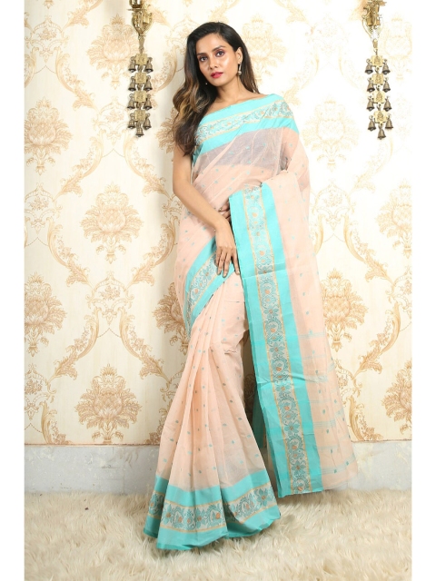 

Arhi Off White & Blue Woven Design Zari Pure Cotton Taant Saree