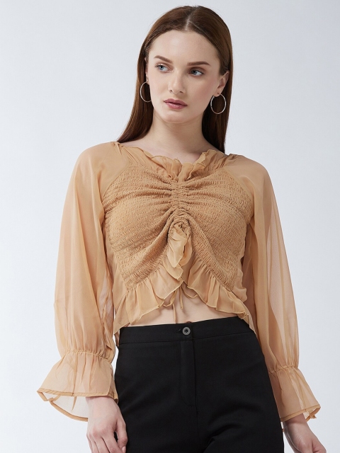 

Purple Feather Women Beige Georgette Crop Top