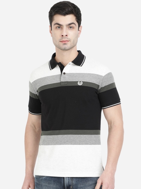 

Greenfibre Men Black & White Colourblocked Polo Collar Slim Fit T-shirt