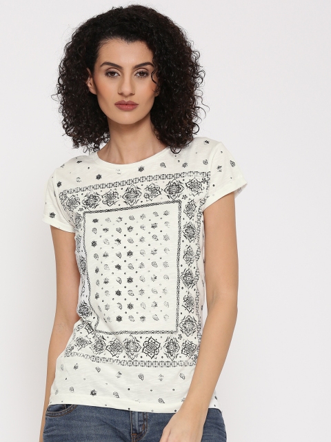 

Lee Cooper Women Off-White Printed Round Neck T-shirt