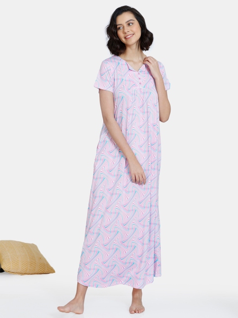 

Zivame Women Purple Printed Maxi Nightdress