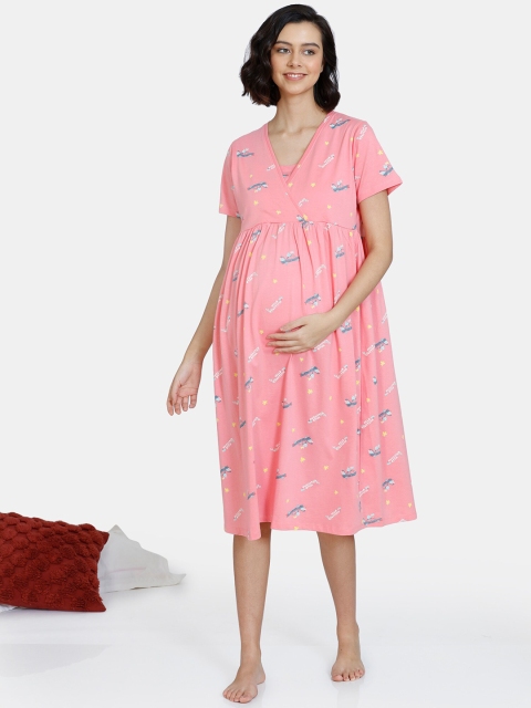 

Zivame Women Maternity Pink Printed Nightdress