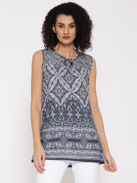 

Lee Cooper Women Navy & Off-White Printed Top, Navy blue