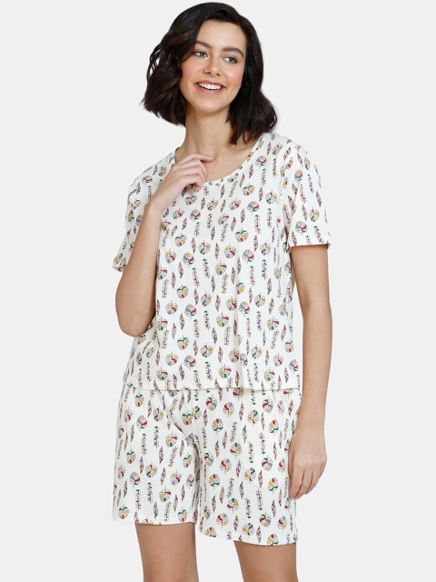 

Zivame Women White & Red Printed Cotton Night suit