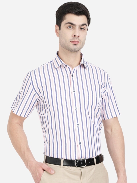 

JADE BLUE Men Pink & Navy Blue Cotton Striped Formal Shirt