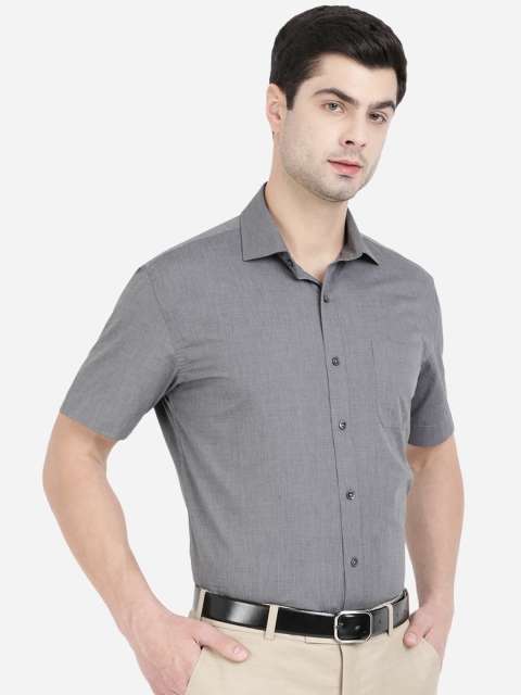 

JADE BLUE Men Grey textured Pure Cotton Formal Shirt