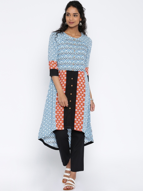 

Rain & Rainbow Women Blue Printed A-Line Kurta