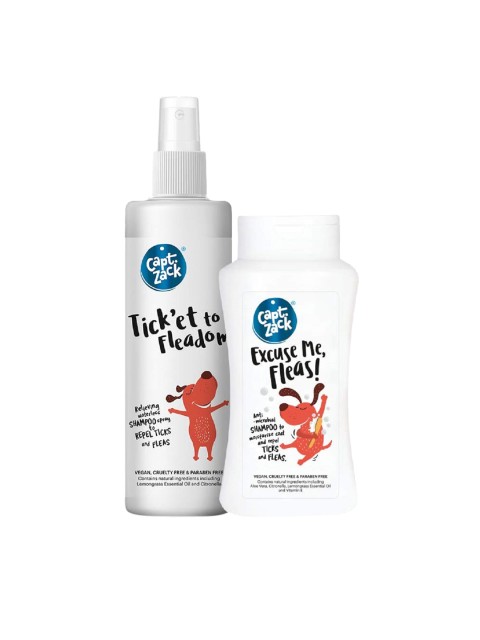 

Captain Zack Set Of 2 Pet Shampoos Ticket to Fleadom-250ml & Excuse Me Fleas-200ml, White