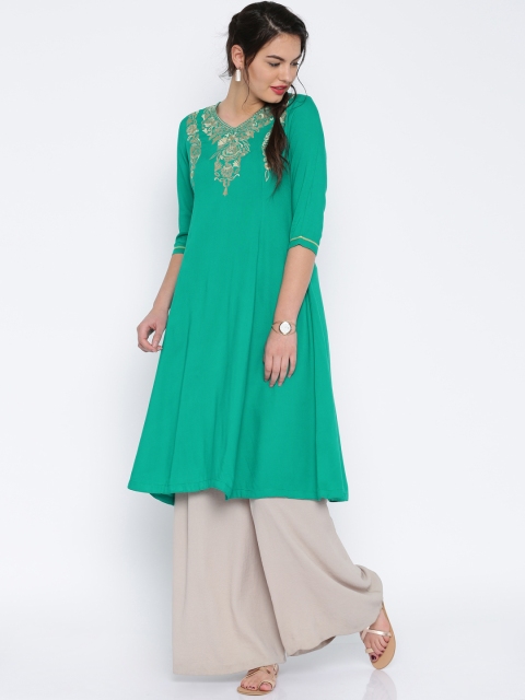 

Rain & Rainbow Women Green A-Line Kurta