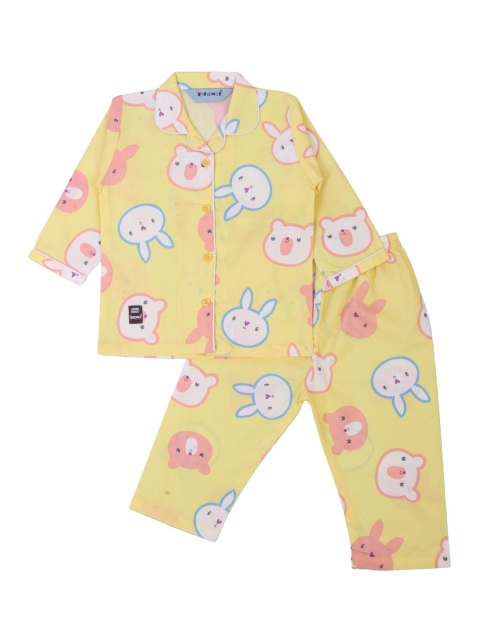 

Enfance Kids Yellow Printed Pure Cotton Night Suit