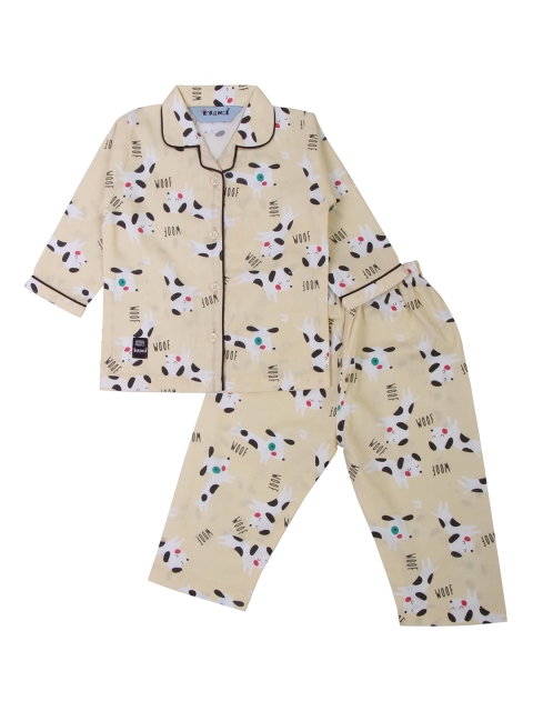 

Enfance Unisex Kids Yellow & White Printed Cotton Night suit