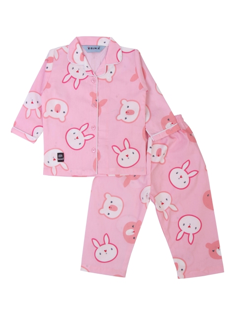 

Enfance Kids Pink & White Printed Pure Cotton Night suit